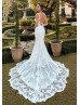 Ivory Delicate Lace Tulle Open Back Luxury Wedding Dress